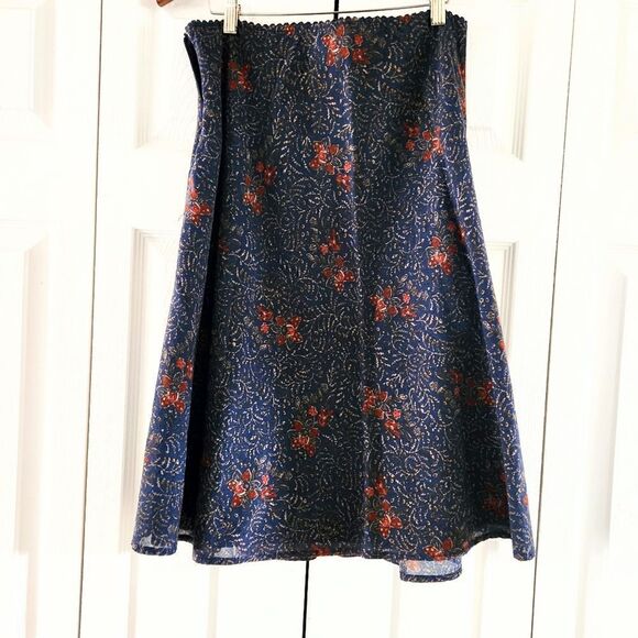 Eddie Bauer Floral A Line Skirt Dark Blue & Orange, Size Medium - Picture 1 of 6